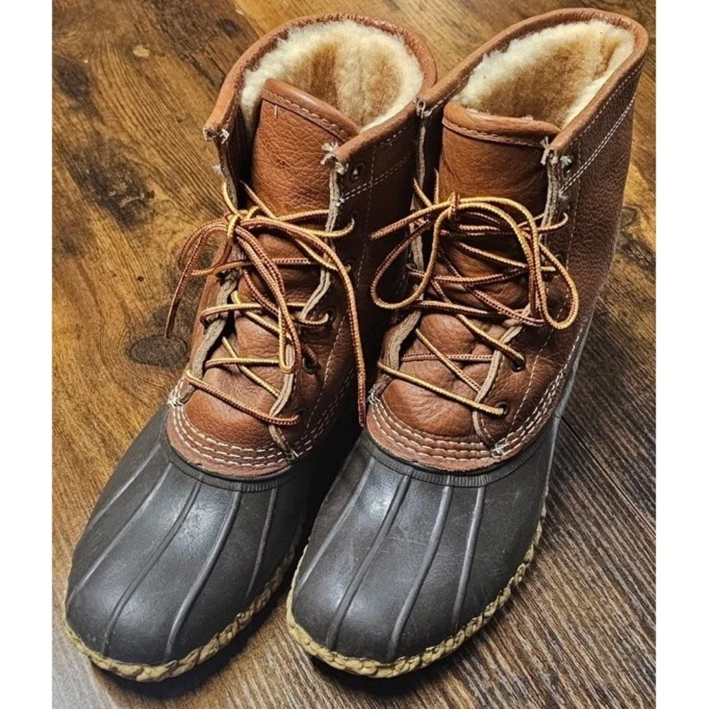 LLBean Women's Lounger L.E Tumbled Leather Shearling Lined Boots Sz 9 M USA
